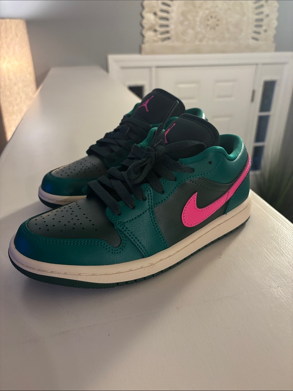 New Nike Air Jordan 1 Low Green with Pink Swoosh